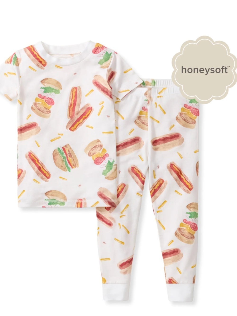 Burts Bees Baby NWT hot dogs hamburgers honeysoftโข lyocell two-piece pajamas 2T